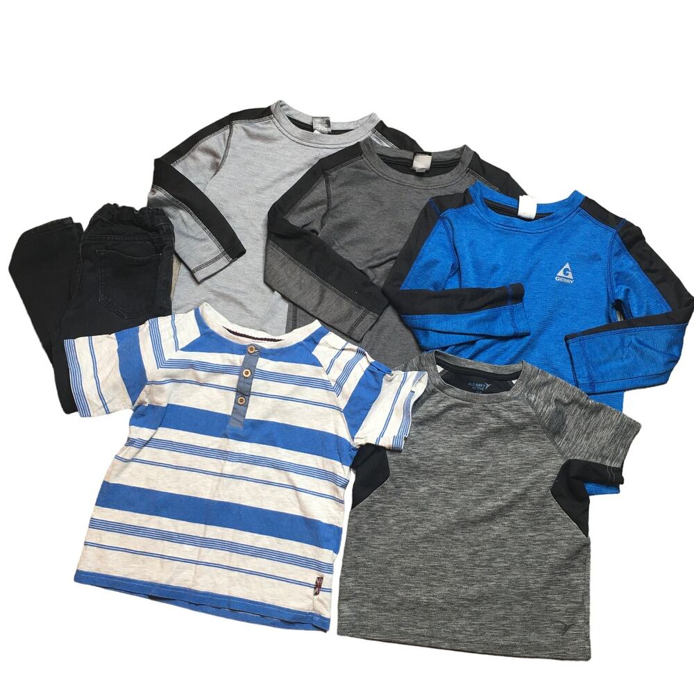 Lot of 6 Toddler Boys Bundled Mixed Outdoor Shirts Cotton Blend Gray Blue Size 5